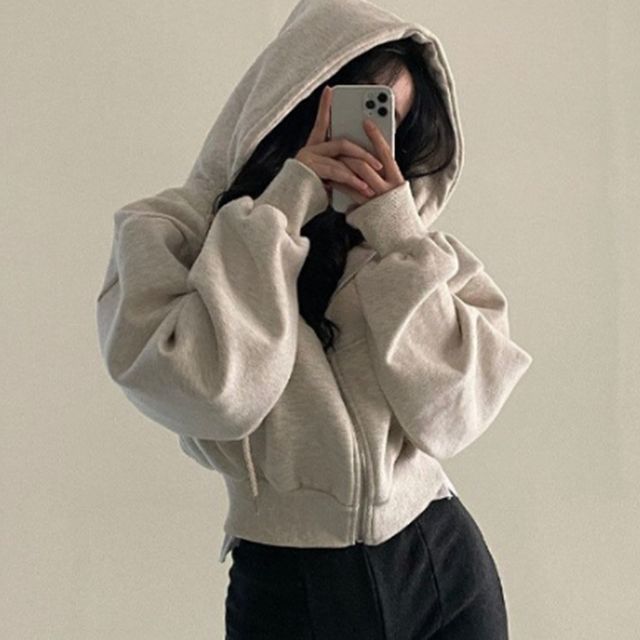 여성 세미 크롭 오버핏 후드집업 OSM-1005839