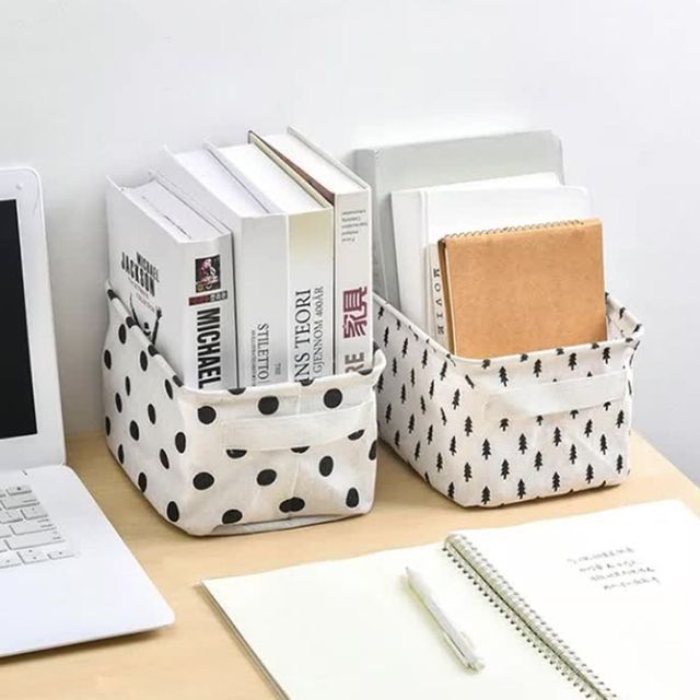 패브릭 사각 수납 바구니 정리함 탁상용