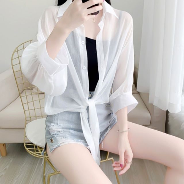 소프트 쉬폰 시스루 블라우스 JSC-d0138