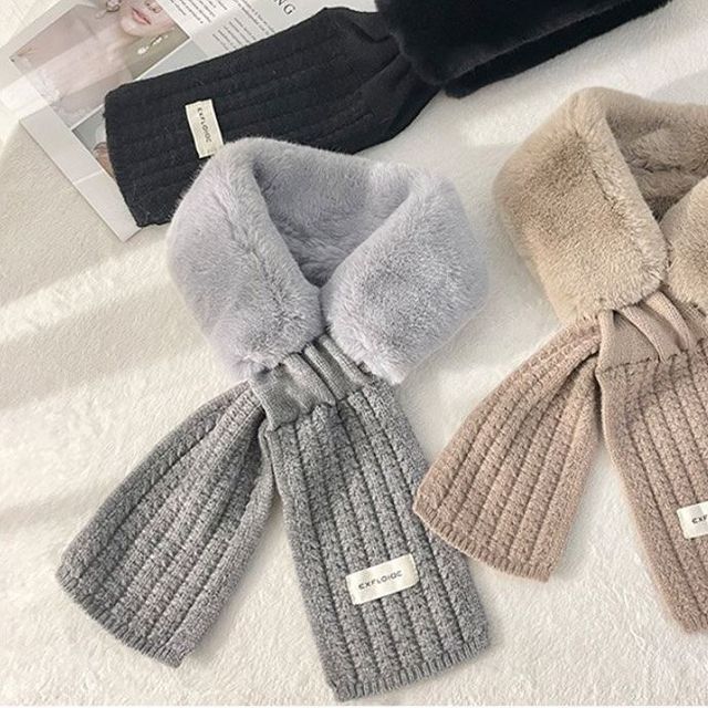 쁘띠 겨울 니트 여성 숏 머플러 방한 털 목도리