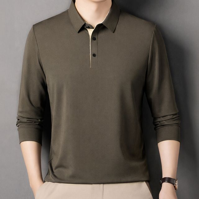 카라넥 니트 남성 캐주얼 티셔츠 긴팔 간절기 배색카라티 4컬러