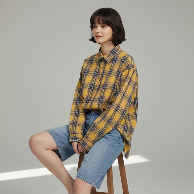 도센 남녀공용 오버핏 체크남방 타탄셔츠 SD-260238