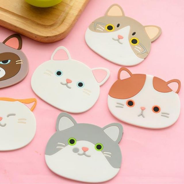키밍 귀여운 고양이 실리콘 컵받침 티코스터 세트