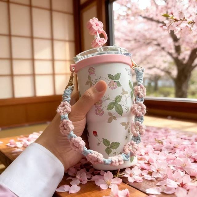 텀블러 홀더 플라워 스트랩 물병 손잡이 호환 꾸미기 악세사리