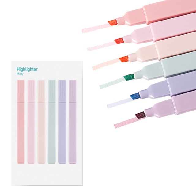 어프리 안개 형광펜 6색 세트 직사각형 형광볼펜