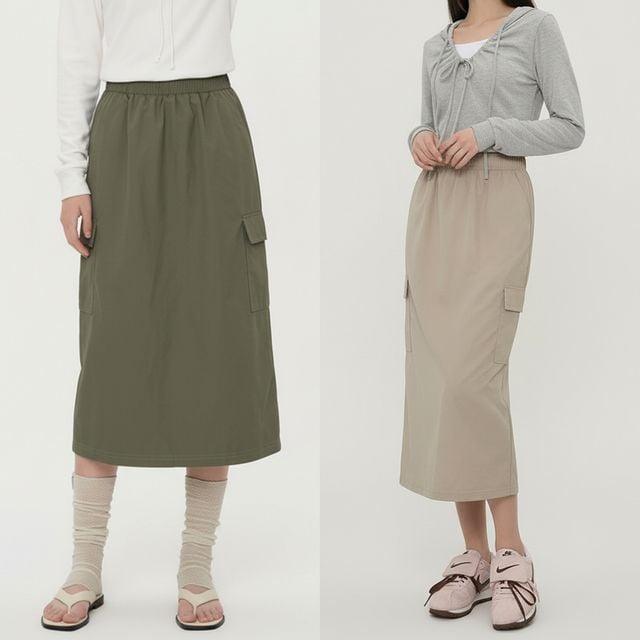 여성 바스락 카고 밴딩 뒷트임 스커트 JEB-1007324