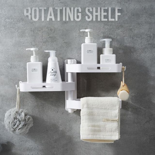 욕실 벽걸이 3단 코너 선반 물빠짐 수납 회전형