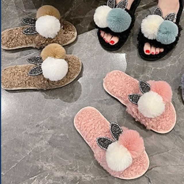 귀여운 거실화 토끼 여성 털슬리퍼 사무실 실내화