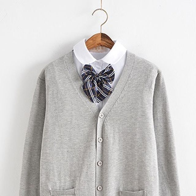 키밍 여성 학생 캐주얼 숏 가디건 그레이 단체복 인기 아이템