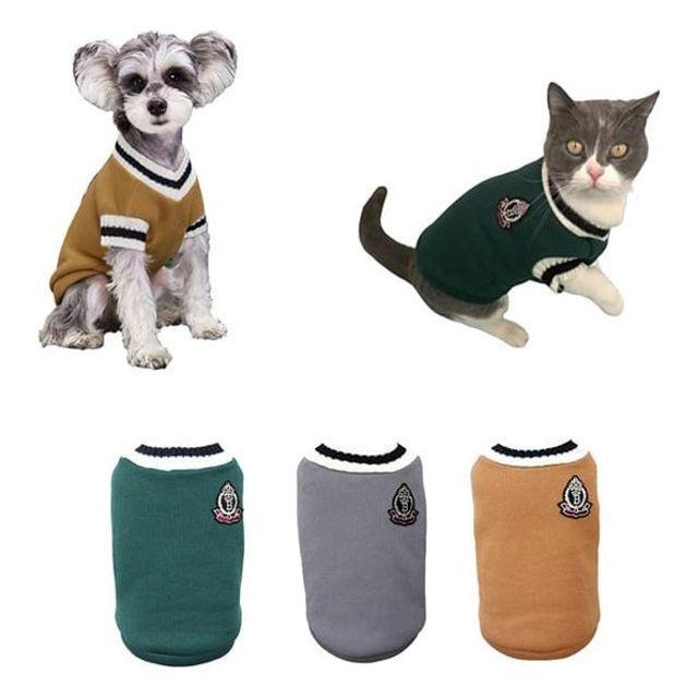 강아지 고양이 교복 조끼 니트 애견 브이넥 나시