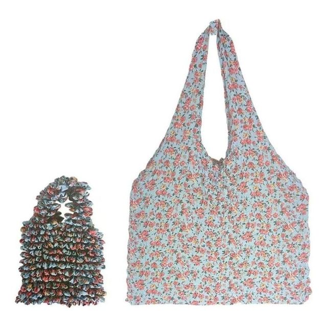 늘어나는 에코백 플라워 장바구니 휴대용 포켓백