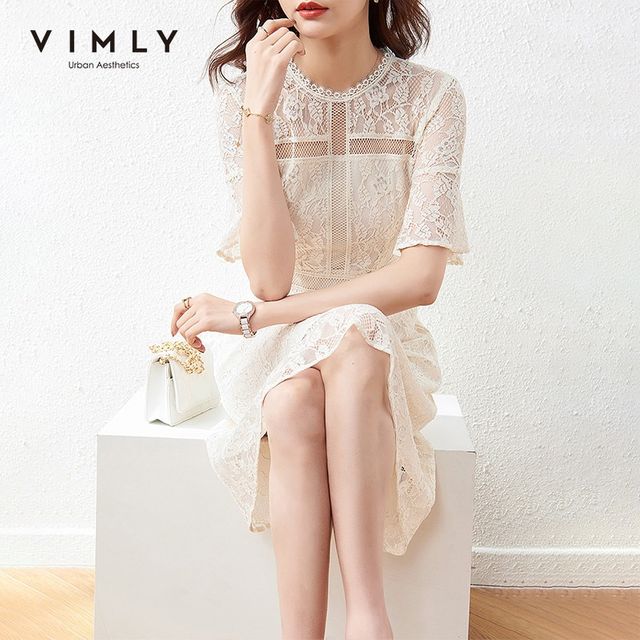 [해외] 여자를위한 VIMLY 여름 레이스 드레스 우아한 라운드