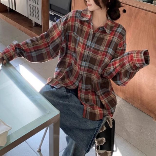 오버핏 체크 셔츠 남방 긴팔 TS-241110