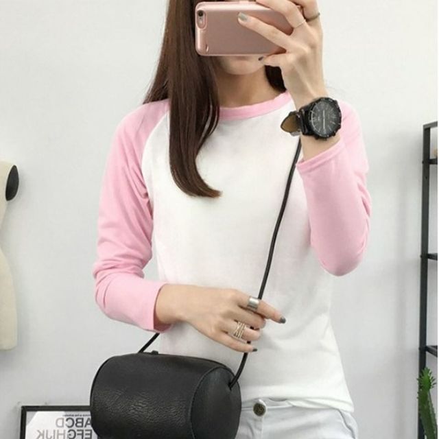 여성용 긴팔 기본 무지 티셔츠 투톤 디자인 스타일리시한 블라우스