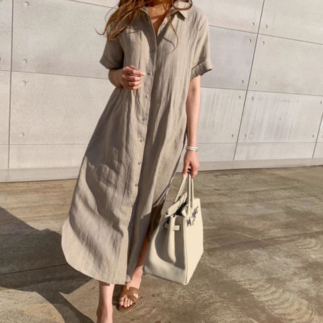 린넨 버튼업 반팔 셔츠 드레스 JSC-d0113