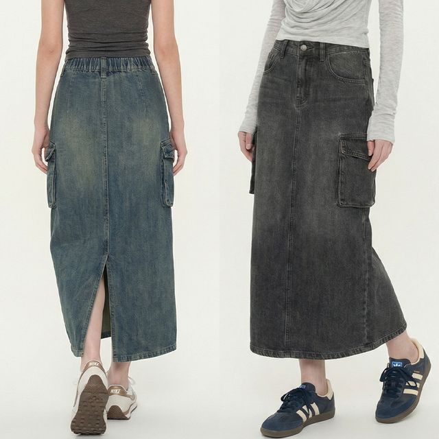 뒷밴딩 카고 데님 롱스커트 JEB-1006424