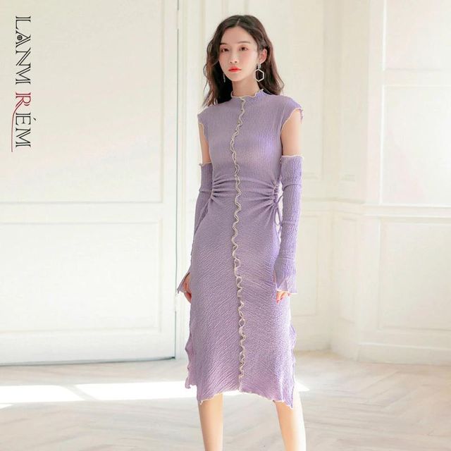 [해외] 여성을위한 LANMREM 빈티지 보라색 드레스 패치 워크