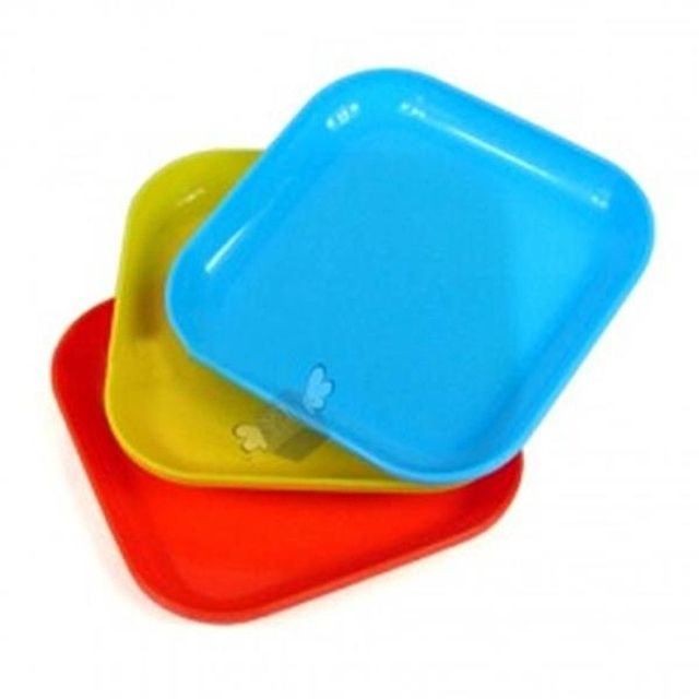 플라스틱 쟁반 파스텔 정사각쟁반 2호 (중) 3P 간식쟁반 안주쟁반