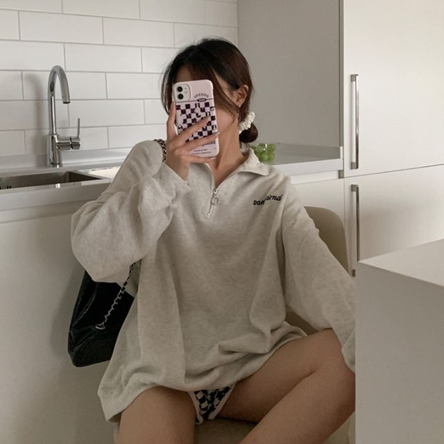 반집업 레터링 오버핏 카라 맨투맨 OSM-1005830