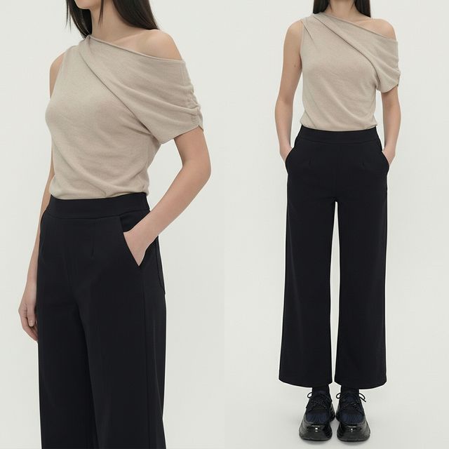 여성 소프트 밴딩 스판 와이드 롱 팬츠 JEB-1006848