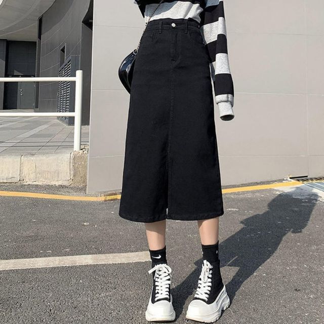 A라인 앞트임 날씬 블랙 치마 URD-196