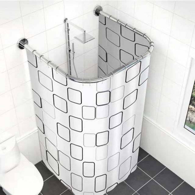 키밍 욕실 샤워커튼봉 ㄷ자 코너 곡선봉 110cm 실버