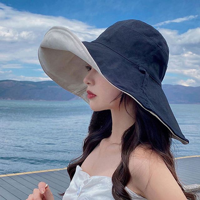 와이드 챙 여성 모자 바캉스 바다 수영장 양면사용
