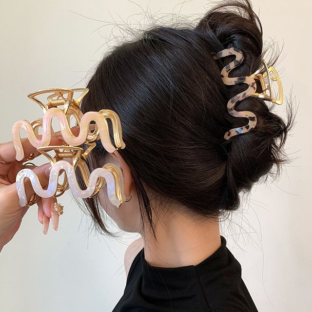 웨이브 반묶음 올림머리 자개 집게핀 URK-167