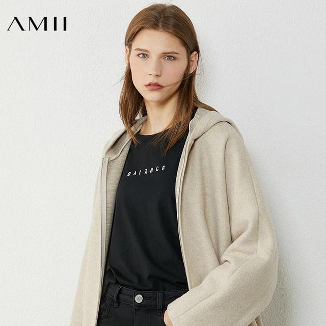 [해외] Amii-미니멀리즘 겨울 여성 자켓 캐주얼 지퍼 후드 코