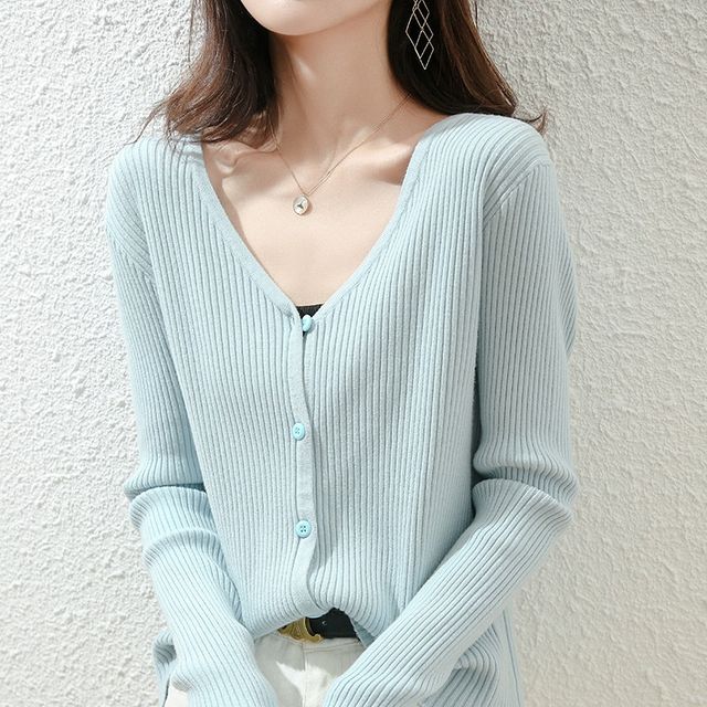 [해외] 봄 가을 새로운 뜨개질 카디건 여성용 스웨터 대형 v