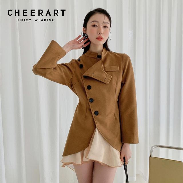 [해외] CHEERART Brown Desinger Wool Blends 코트와 재킷 여