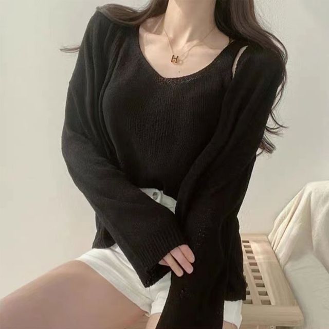 간절기 브이넥 나시 가디건 세트 DK-0388