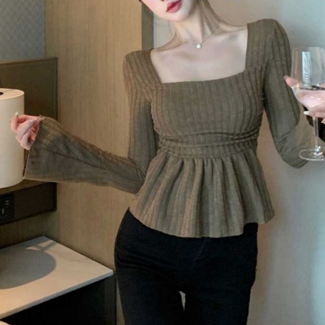 여리핏 스퀘어넥 롱 슬리브 티셔츠 SNY-1005463