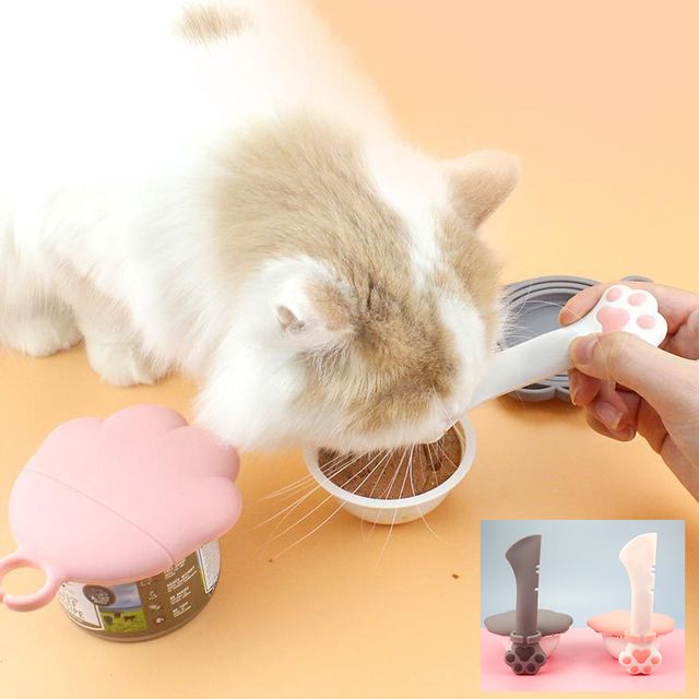 애완 간식캔 뚜껑 스푼 세트 습식 덮개 사료 실리콘