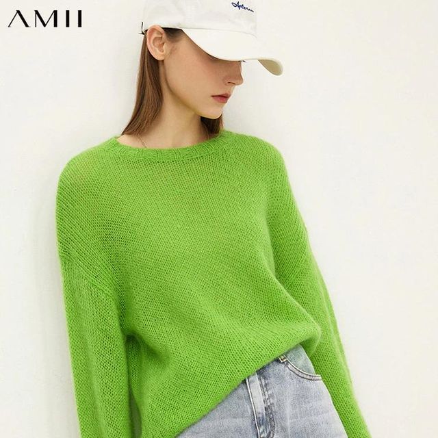[해외] Amii-미니멀리즘 겨울 스웨터 여성용 패션 Oneck 루즈