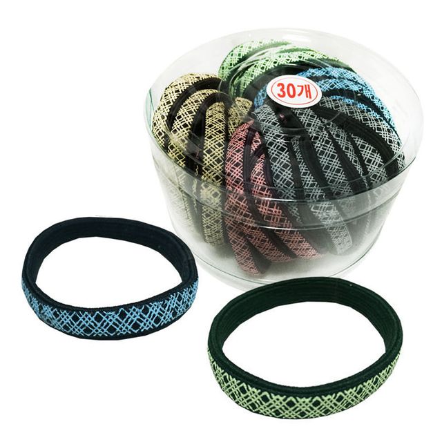 체크 납작고무줄 30P 코사지 헤어밴드