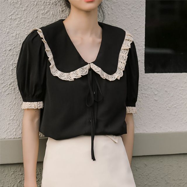 레이스 카라 리본 블라우스 LL-T180