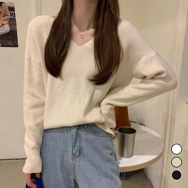 데일리 베이직 브이넥 니트 LM-0009