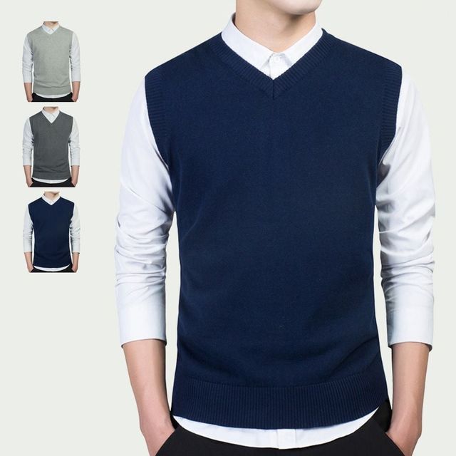 키밍 남성 편안한 니트 민소매 조끼 베스트 보이넥 스타일