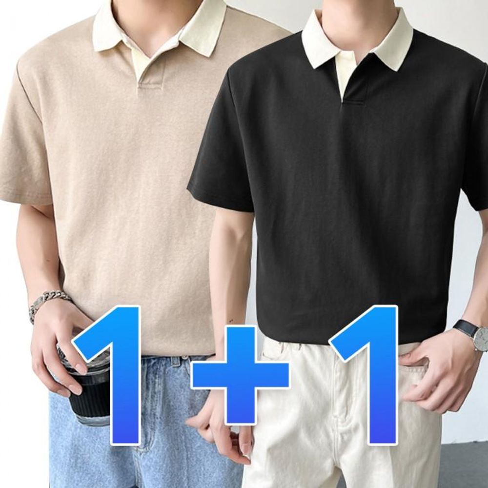 1+1 남성 카라 반팔티 데일리 슬릭넥 피케 티셔츠