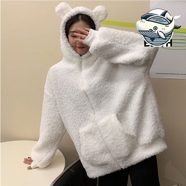 여성 후드 집업 루즈핏 곰돌이 후리스 따뜻한