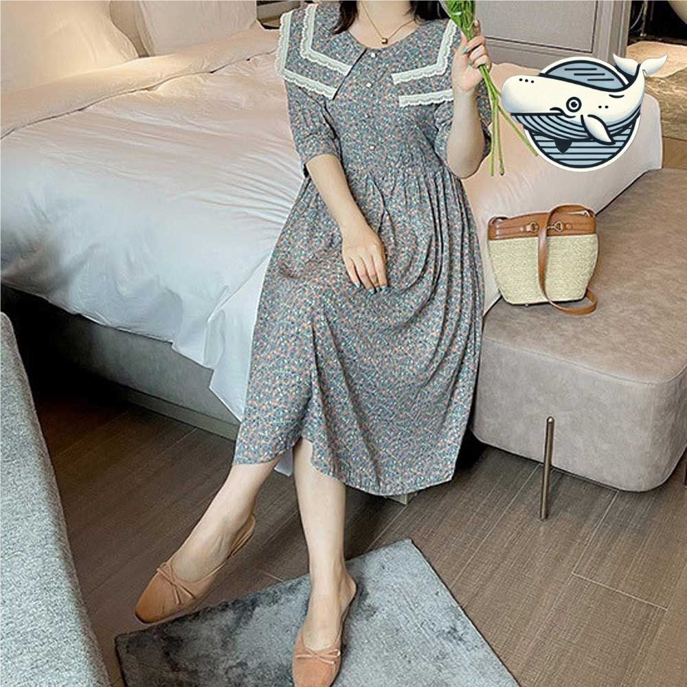 러블리 빅카라 반소매 롱원피스 세련된 데일리
