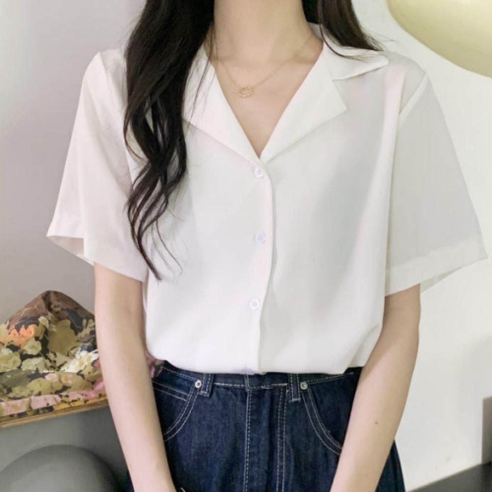 여성 여름 카라 반팔 블라우스 셔츠 데일리 오피스룩