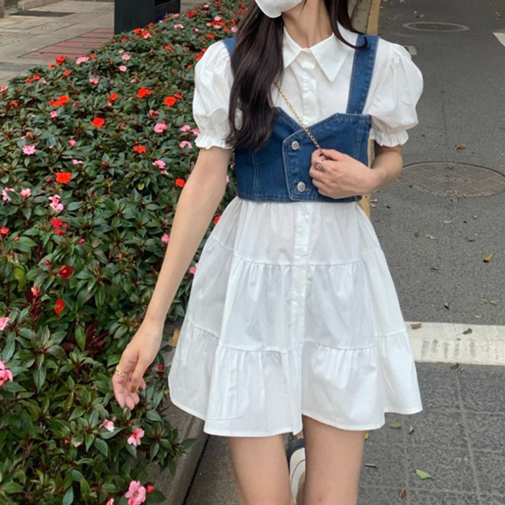 여행원피스 데일리룩 원피스 뷔스티에 데님원피스