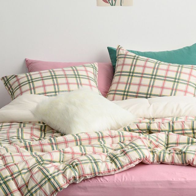 마드라스 체크 차렵이불 SS 150 x 200 마일드그린티