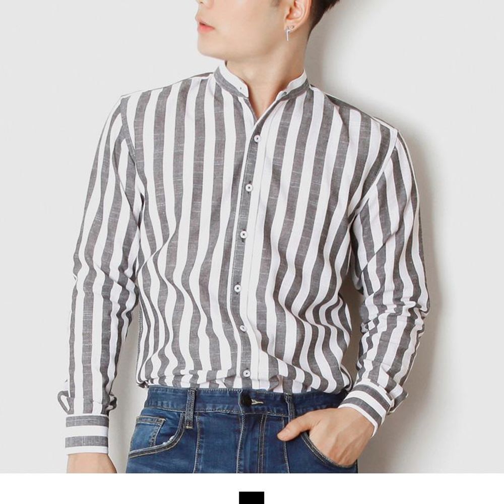 블랙 차이나넥 남성용 긴팔 셔츠