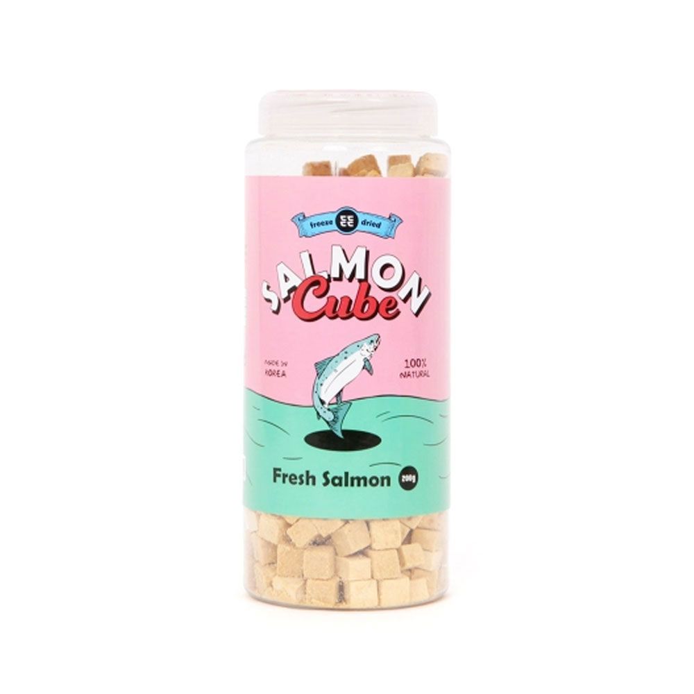 강아지 동결건조 간식 연어큐브 200g 칼슘 피모 영양