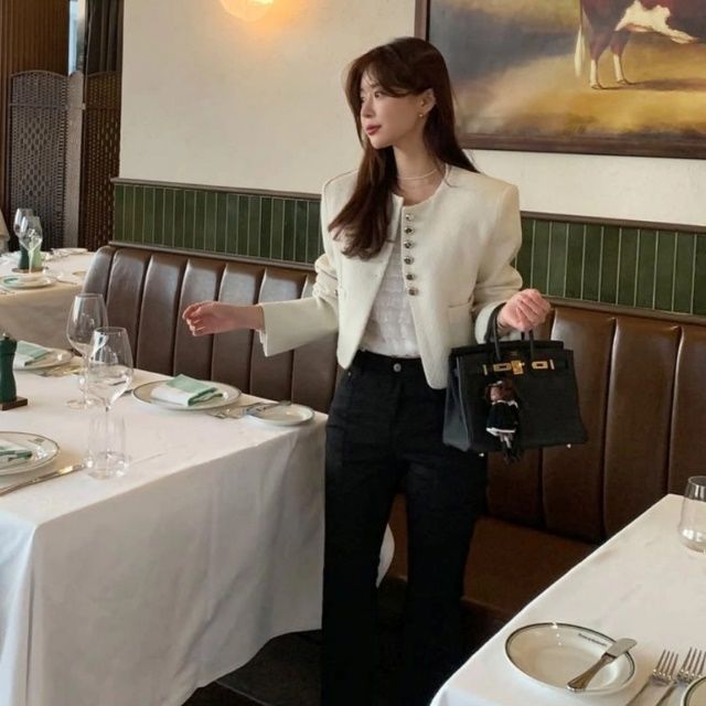 하객룩 모임룩 유광버튼 포인트 트위드 자켓 3컬러