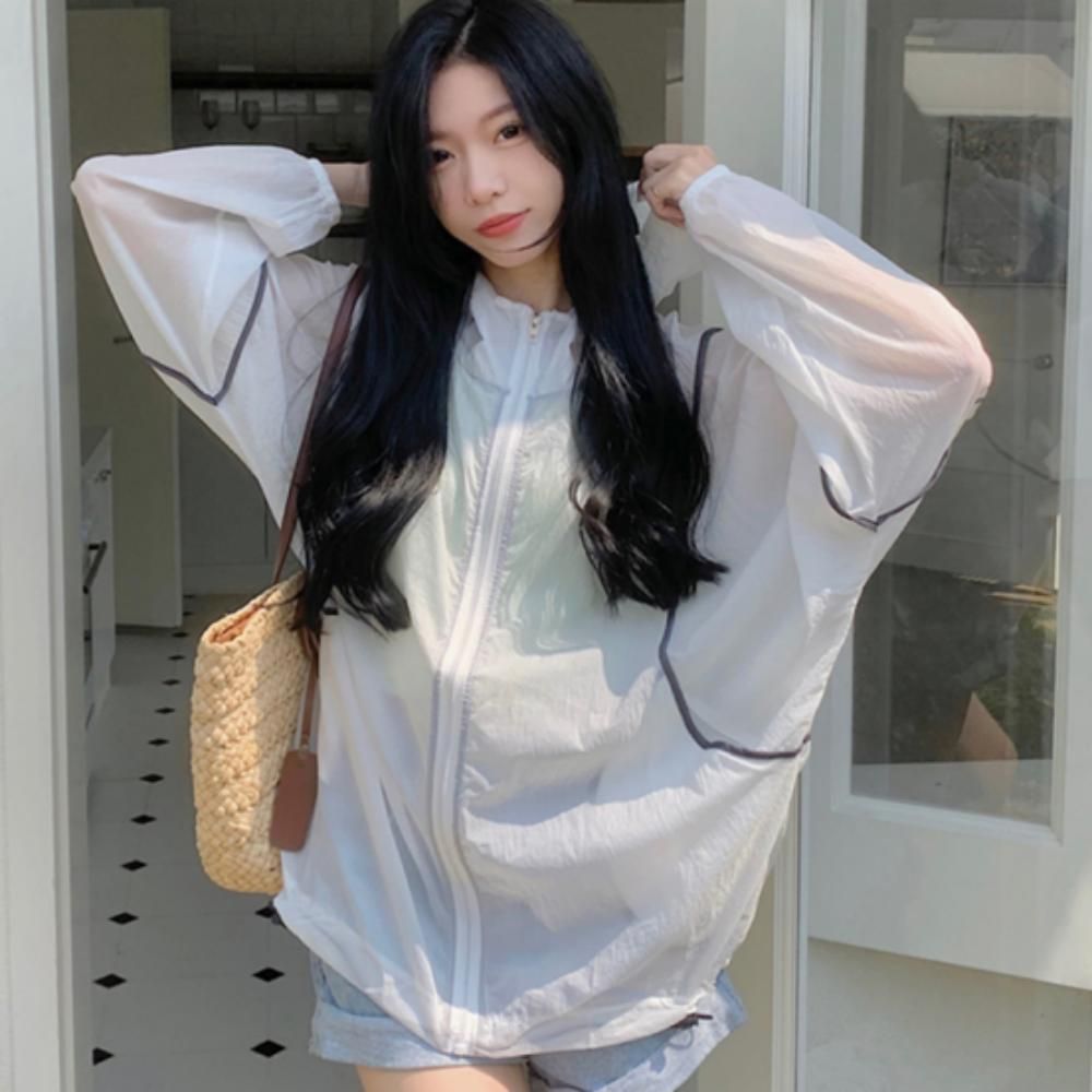 간절기 바람막이 시스루 후드 오버핏 경량 실용적인