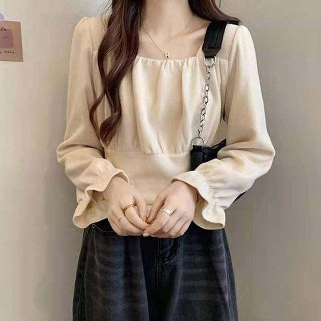 여성 벌룬 블라우스 스퀘어 하객룩 넥 여리여리